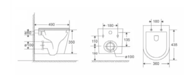 אסלה חרס תלויה 48X36X36 ס"מ דגם טורנדו - TORNADO לבן מט TO2MW סיוון אופיר