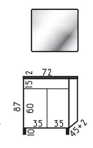 ארון עומד דגם קיריוס - KIRIOUS עומק 47 ס"מ עם כיור סקיני חרס לבן 72 ס"מ סניטק