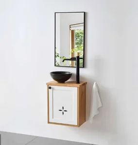 ארון תלוי דגם פמלה - PAMELA עומק 26 ס"מ עם משטח בוצ'ר + כיור בוטיק שחור מט 43 ס"מ סניטק