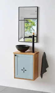 ארון תלוי דגם פמלה - PAMELA עומק 26 ס"מ עם משטח בוצ'ר + כיור בוטיק שחור מט 43 ס"מ סניטק