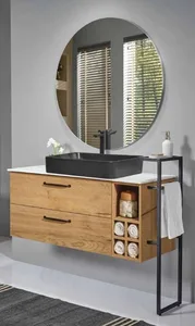 ארון תלוי דגם שארלוט - CHARLOTTE עומק 47 ס"מ עם כיור סקיני חרס לבן 82 ס"מ סניטק