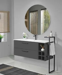 ארון תלוי דגם שארלוט - CHARLOTTE עומק 47 ס"מ עם כיור סקיני חרס לבן 82 ס"מ סניטק