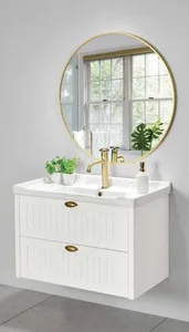 ארון תלוי דגם נירוולי - NIRVALI עומק 47 ס"מ עם כיור סקיני חרס לבן 92 ס"מ סניטק