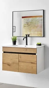 ארון תלוי דגם שאנל - CHANNEL עומק 47 ס"מ עם כיור סקיני חרס לבן 92 ס"מ סניטק