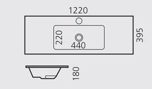 כיור רחצה אינטגרלי רובי 122X39.5X18 ס"מ לבן מבריק RUBI סניטק