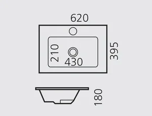 כיור רחצה אינטגרלי רובי 62X39.5X18 ס"מ לבן מבריק RUBI סניטק