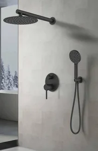 סט מקלחת 6 חלקים דגם מגנום ראש מקלחת אינטרפוץ 4 דרך זרוע מזלף 3 מצבים נקודת מים עם מתלה וצינור שחור מט MAGNUM-K סניטק