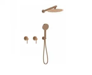 סט מקלחת 7 חלקים דגם פלומבה ראש מקלחת 2 אינטרפוץ 3 דרך זרוע מזלף 3 מצבים נקודת מים עם מתלה וצינור רוז גולד מוברש PLOMBA-RG סניטק