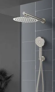 סט מקלחת דגם דנבר ראש מקלחת זרוע מזלף 3 מצבים נקודת מים עם מתלה וצינור רוז גולד מוברש DENVER-RG סניטק