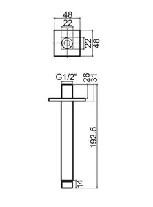 זרוע תקרתית מרובעת 19 ס"מ לראש מקלחת שחור מט 607K סניטק
