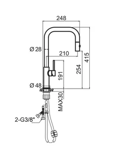 ברז מטבח נשלף פיה מסתובבת ומזלף דו מצבי רוז גולד מוברש OB0807RG סניטק