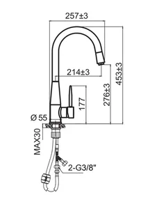 ברז מטבח נשלף מזלף חד מצבי רוז גולד מוברש OB0808RG סניטק
