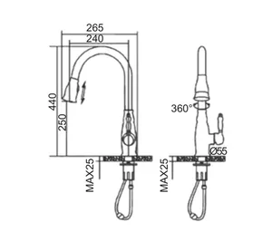 ברז מיקסר גבוה פיה מסתובבת מזלף נשלף דו מצבי שחור מט - OB0804K סניטק