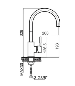 ברז מטבח גבוה פיה מסתובבת ניקל מוברש ZV0122N סניטק