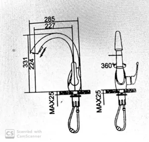 ברז מיקסר גבוה פיה מסתובבת מזלף נשלף דו מצבי ניקל - OB0802CH סניטק