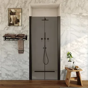 מקלחון חזית 2 דלתות על ציר זכוכית אפורה קווינזי 90-120 ס"מ שחור מט DorRaphael