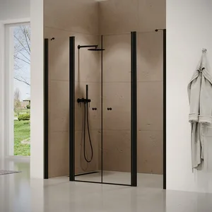 מקלחון חזית 2 דפנות קבועות + 2 דלתות על ציר אנדרסון 121-265 ס"מ שחור מט DorRaphael