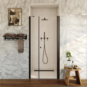 מקלחון חזית דופן קבועה + דלת על ציר ראסל 96-130 ס"מ שחור מט DorRaphael