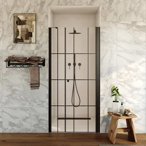 מקלחון חזית דופן קבועה + דלת על ציר ראסל 96-130 ס"מ שחור מט DorRaphael