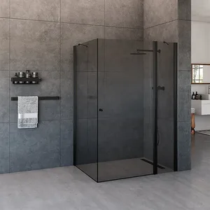 מקלחון פינתי דלת ודופן קבועה + דופן קבועה זכוכית אפורה אלברט 70-145 ס"מ שחור מט DorRaphael