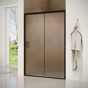 מקלחון חזית דופן קבועה ודלת אוונס 140-165 ס"מ שחור מט DorRaphael