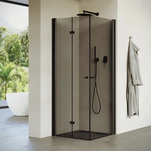 מקלחון פינתי דלת על ציר + דלת הרמוניקה זכוכית אפורה קופר 66-98 ס"מ שחור מט DorRaphael