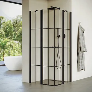 מקלחון פינתי 2 דלתות + 2 דפנות קבועות מונרו 76-79 ס"מ / 86-89 ס"מ שחור מט DorRaphael