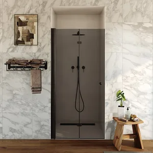 מקלחון חזית דלת הרמוניקה זכוכית אפורה דגלס 66-98 ס"מ שחור מט DorRaphael