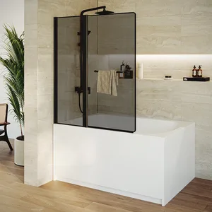 אמבטיון דופן קבועה + דלת כנף זכוכית אפורה ג'קסון 120 ס"מ שחור מט DorRaphael