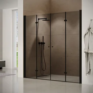 מקלחון חזית 2 דלתות הרמוניקה זכוכית אפורה נלסון 132-196 ס"מ שחור מט DorRaphael