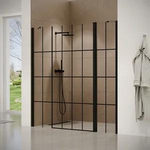 מקלחון חזית 2 דפנות קבועות + דלת שרלטון 122-205 ס"מ שחור מט DorRaphael