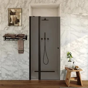 מקלחון חזית דופן קבועה + דלת על ציר זכוכית אפורה לוגן 92-145 ס"מ שחור מט DorRaphael