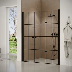 מקלחון חזית דלת הרמוניקה + דלת על ציר פאיטו 132-160 ס"מ שחור מט DorRaphael