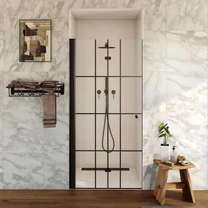 מקלחון חזית דלת הרמוניקה דגלס 66-98 ס"מ שחור מט DorRaphael