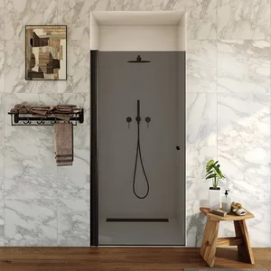 מקלחון חזית דלת על ציר זכוכית אפורה מארטין 66-93 ס"מ שחור מט DorRaphael