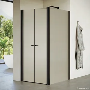 מקלחון פינתי 2 דלתות + דופן צד קבועה באקר 96-142.5 ס"מ שחור מט DorRaphael
