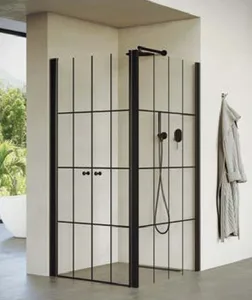 מקלחון פינתי 2 דלתות + דופן צד קבועה באקר 96-142.5 ס"מ שחור מט DorRaphael