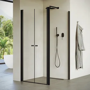 מקלחון פינתי 2 דלתות + דופן צד קבועה באקר 96-142.5 ס"מ שחור מט DorRaphael