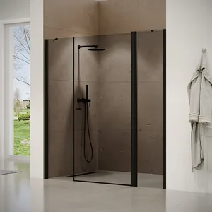 מקלחון חזית 2 דפנות קבועות + דלת זכוכית אפורה שרלטון 122-205 ס"מ שחור מט DorRaphael
