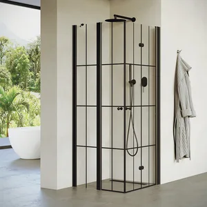 מקלחון פינתי דופן קבועה ודלת + דלת הרמוניקה טולוז 66-98 ס"מ שחור מט DorRaphael