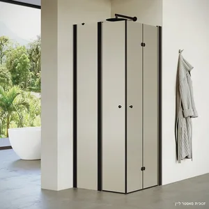 מקלחון פינתי דופן קבועה ודלת + דלת הרמוניקה טולוז 66-98 ס"מ שחור מט DorRaphael