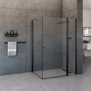 מקלחון פינתי דלת ודופן קבועה + דופן קבועה אלברט 70-145 ס"מ שחור מט DorRaphael