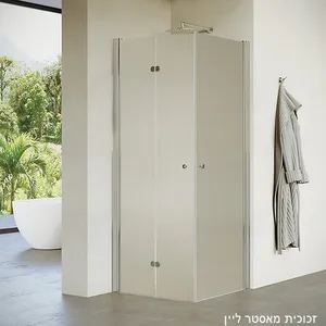 מקלחון פינתי דלת על ציר + דלת הרמוניקה קופר 66-98 ס"מ ניקל כרום DorRaphael