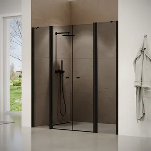 מקלחון חזית 2 דפנות קבועות + 2 דלתות על ציר זכוכית אפורה אנדרסון 120-220 ס"מ שחור מט DorRaphael