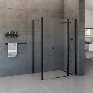 מקלחון פינתי 2 דפנות קבועות ודלת + דופן קבועה לואיס 75-190 ס"מ שחור מט DorRaphael