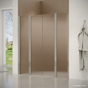 מקלחון חזית 2 דפנות קבועות + 2 דלתות על ציר אנדרסון 120-220 ס"מ ניקל כרום DorRaphael