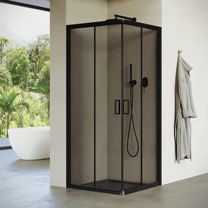 מקלחון הזזה פינתי 2 דפנות קבועות + 2 דלתות זכוכית אפורה וושינגטון 76-89 ס"מ שחור מט DorRaphael