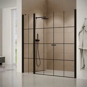 מקלחון חזית 2 דלתות על ציר + דופן קבועה קאטרו 161-195 ס"מ שחור מט DorRaphael