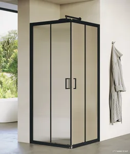 מקלחון הזזה פינתי 2 דפנות קבועות  2 דלתות וושינגטון זכוכית גלינה 76-79 סמ  86-89 סמ שחור מט - דור רפאל
