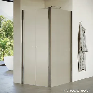 מקלחון פינתי 2 דלתות דופן צד קבועה באקר זכוכית גלינה 96-142.5 סמ ניקל כרום - דור רפאל